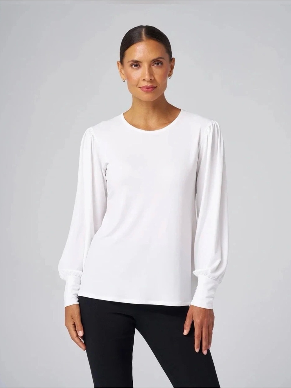 THE GREAT. White Long-Sleeve Puff Shoulder Top. 3/Large
